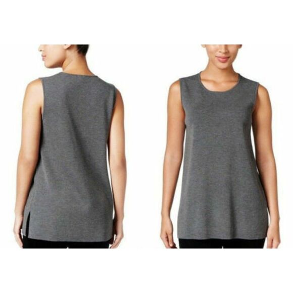 Eileen Fisher The Icons Sleeveless Tunic Long Tank Wool Ash Womens Small Petite - Picture 1 of 11